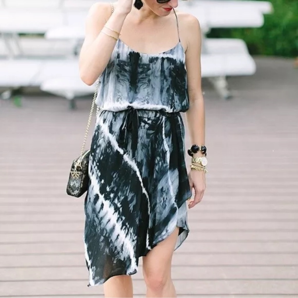 Haute Hippie X-Ray Print Asymmetrical Hem Sleeveless Silk Dress $435 Sz M Nwt